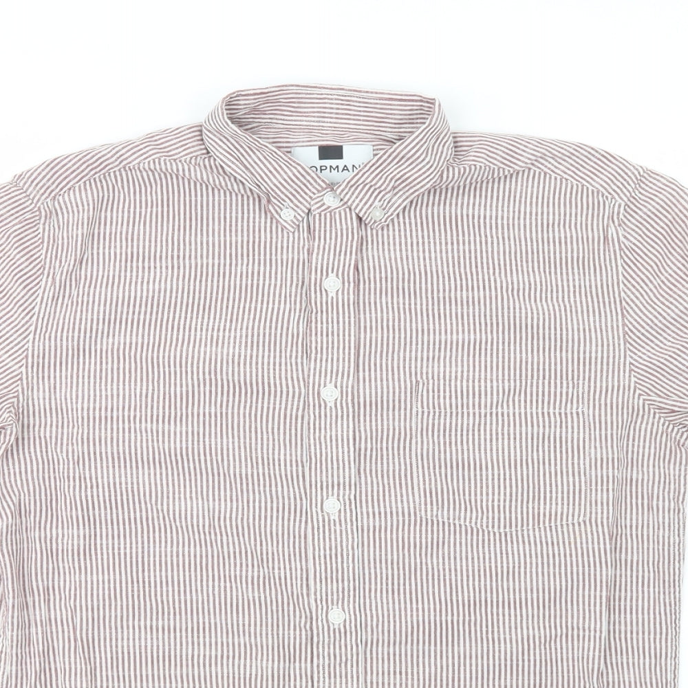 Topman Mens Button-Up Size S Red Striped Collared Short Sleeve - close detail