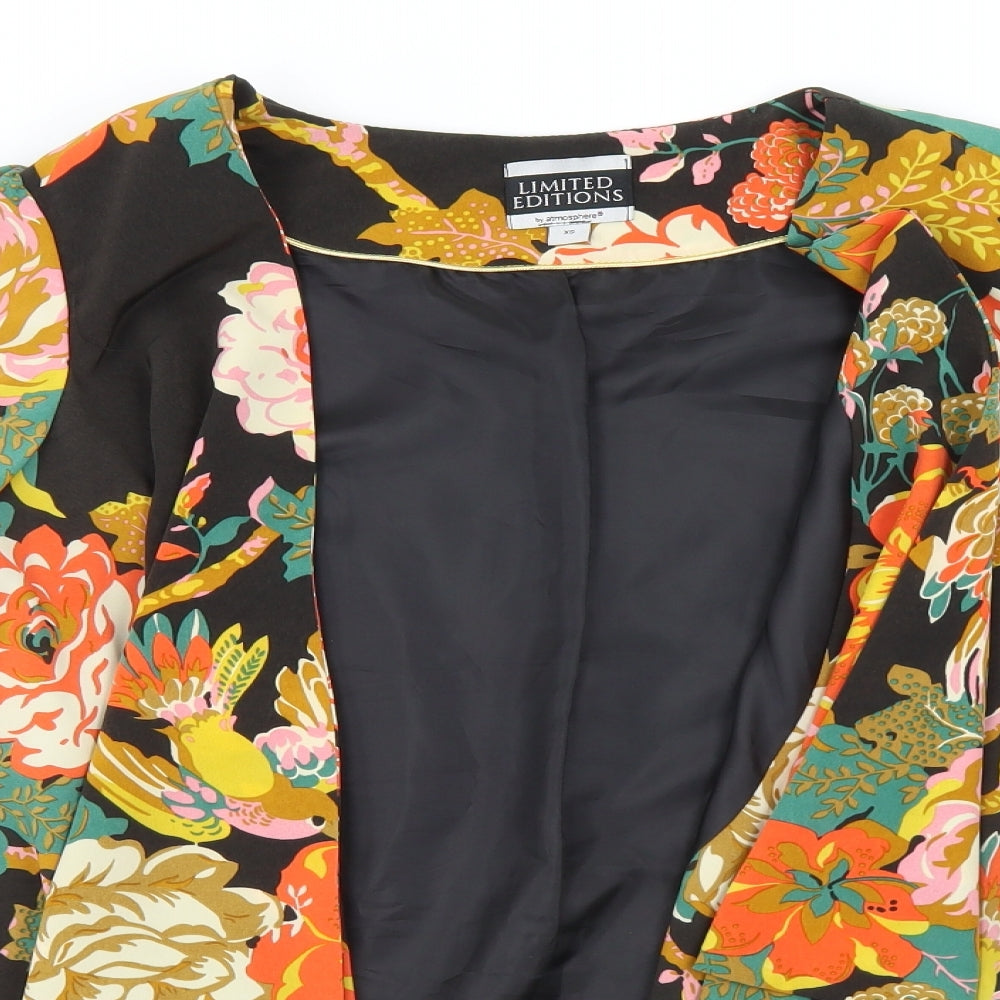 Womens Atmosphere Size XS Jacket Black Floral Flare Sleeve Short - close detail