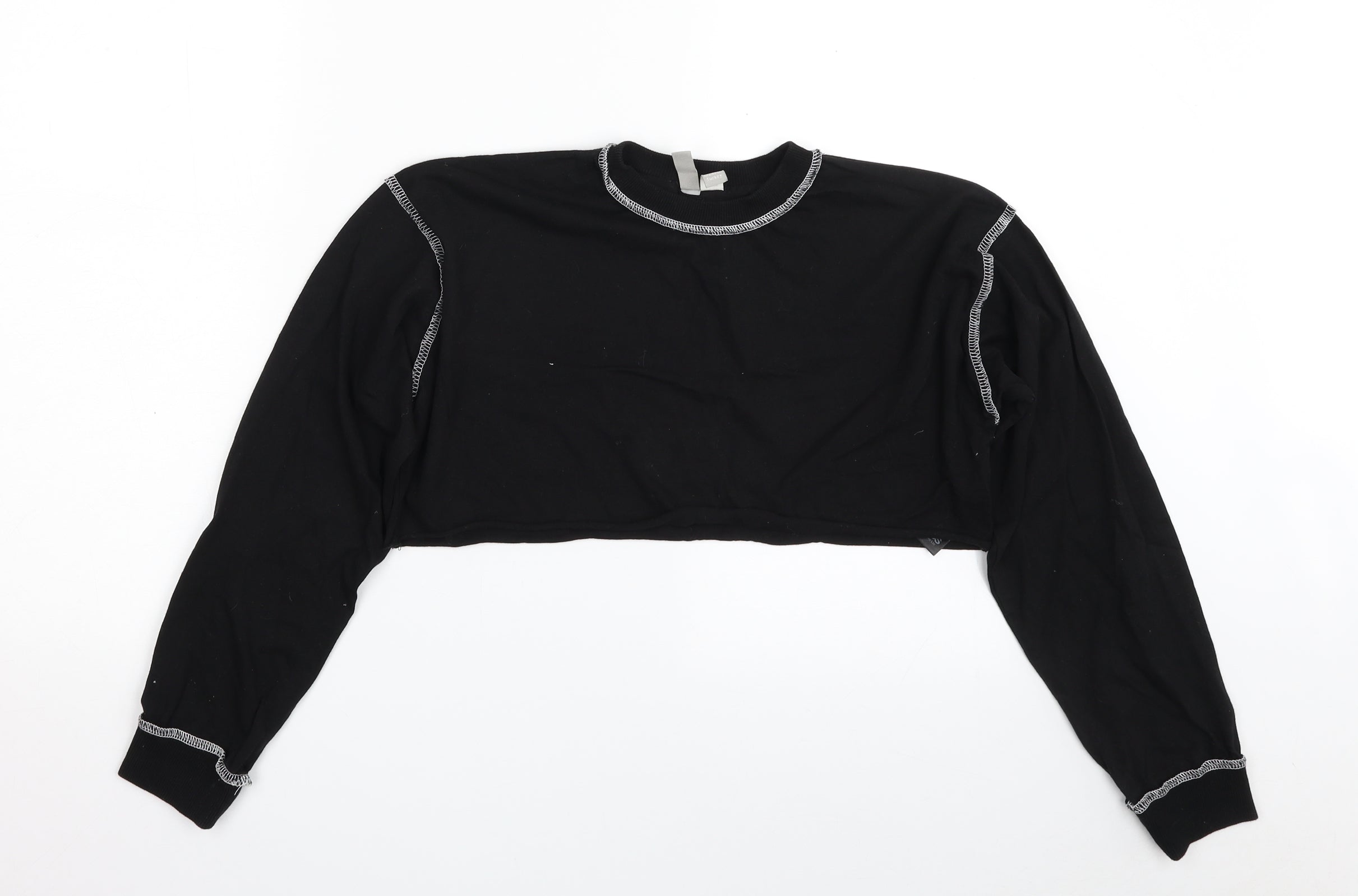 Womens ASOS Size 4 Cropped T-Shirt Black Crew Neck Long Sleeve - reverse view