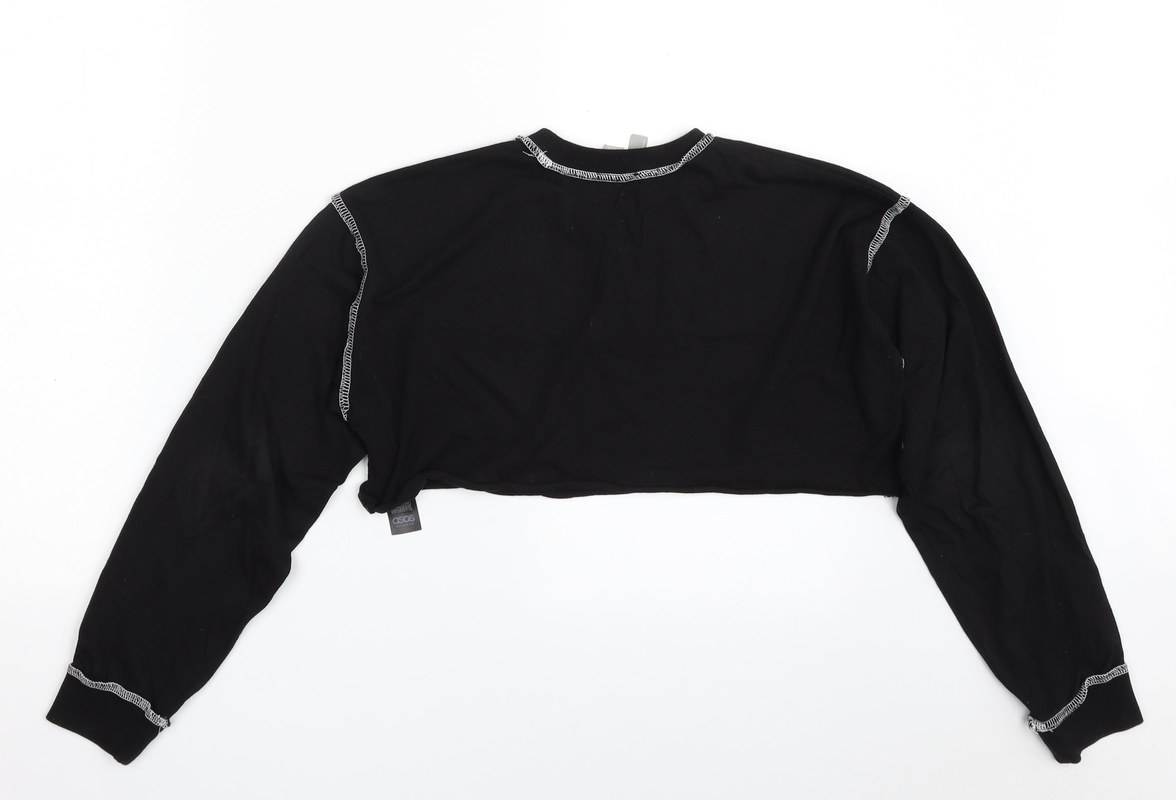 Womens ASOS Size 4 Cropped T-Shirt Black Crew Neck Long Sleeve - label detail