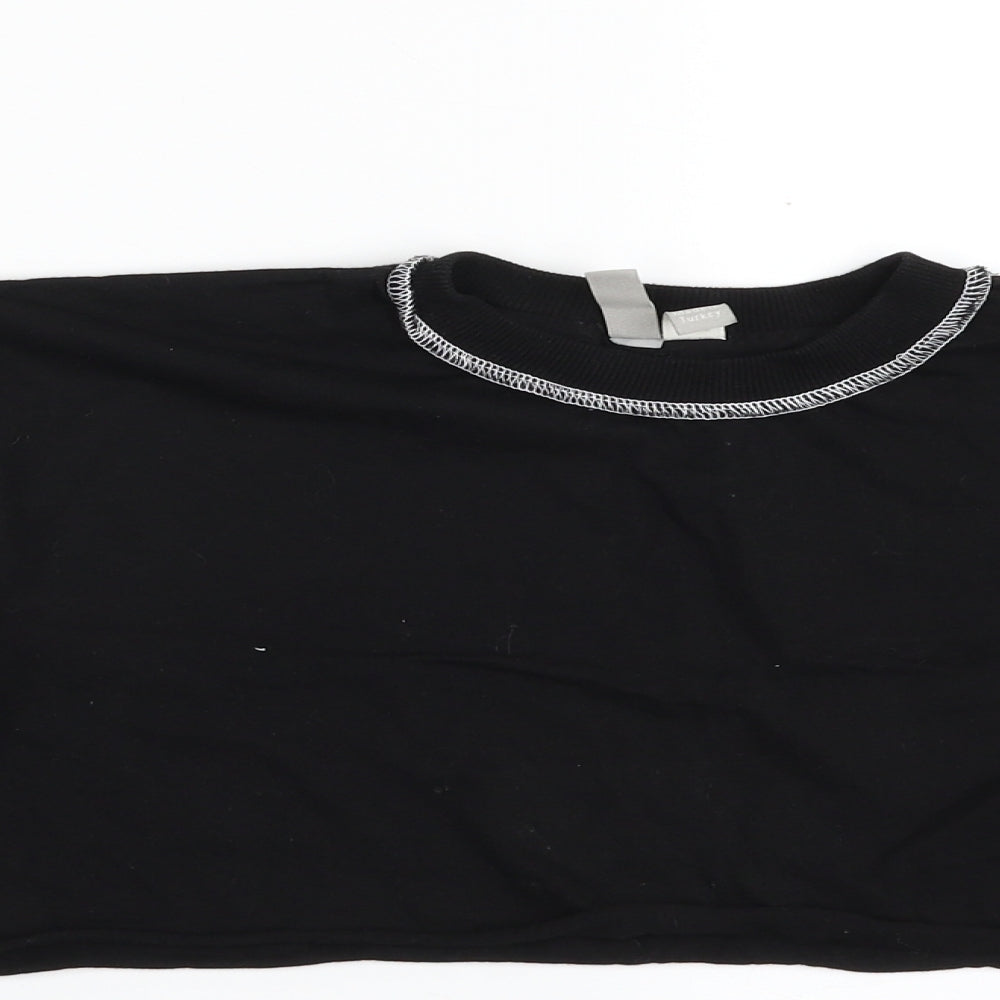 Womens ASOS Size 4 Cropped T-Shirt Black Crew Neck Long Sleeve - close detail