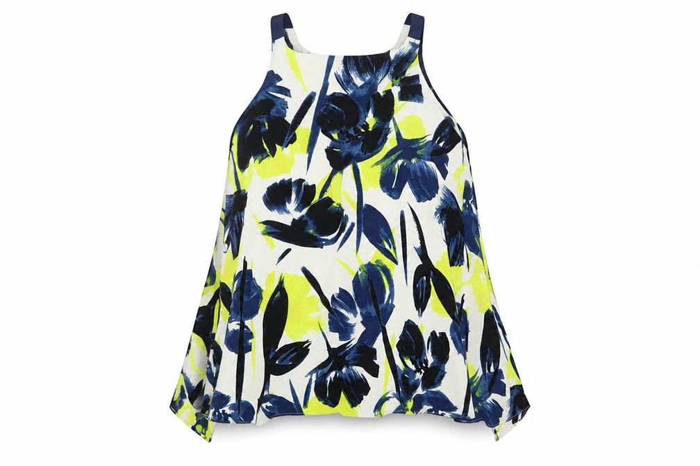 Womens NEXT Size 10 Basic Tank Blue Floral Scoop Neck Sleeveless - front view