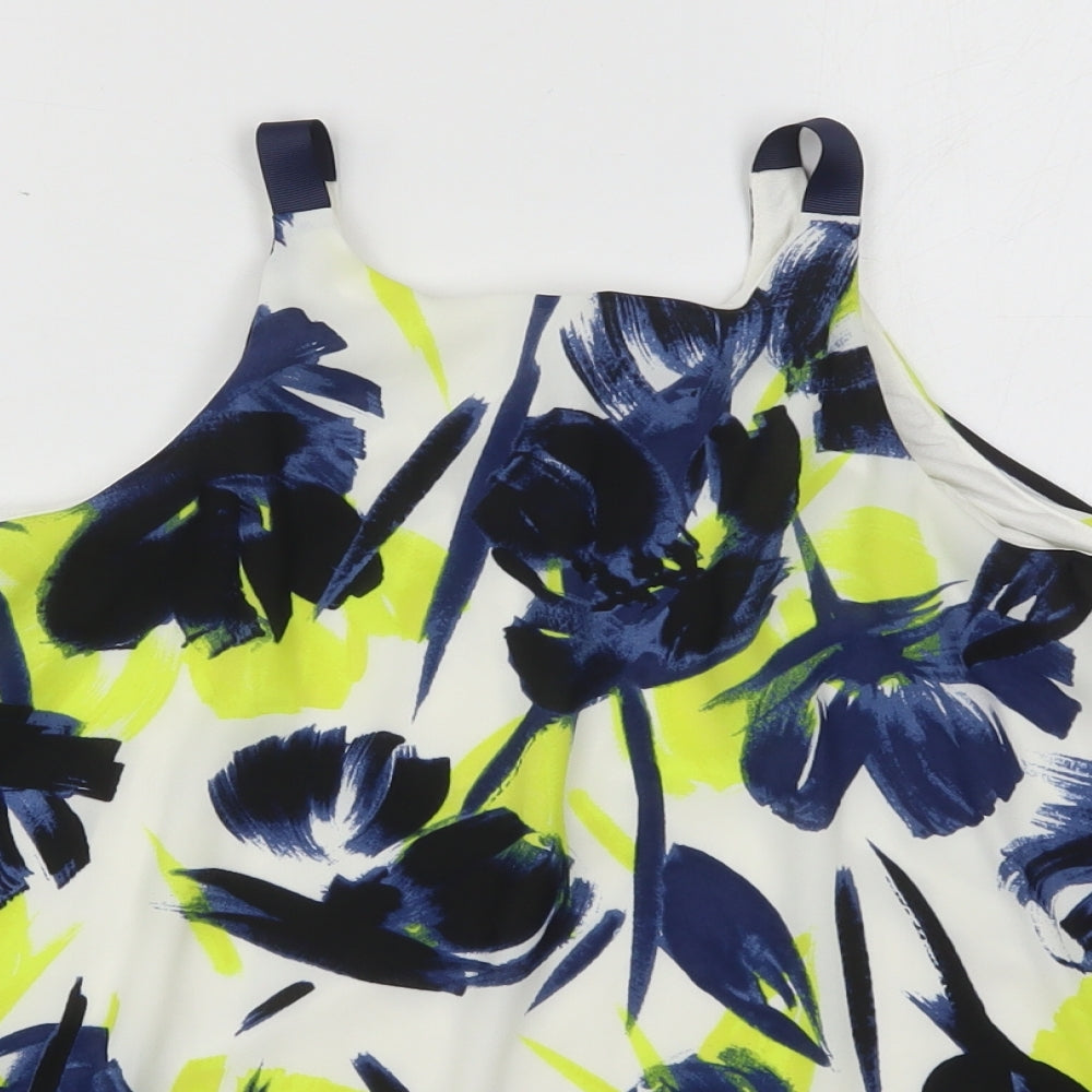 Womens NEXT Size 10 Basic Tank Blue Floral Scoop Neck Sleeveless - close detail