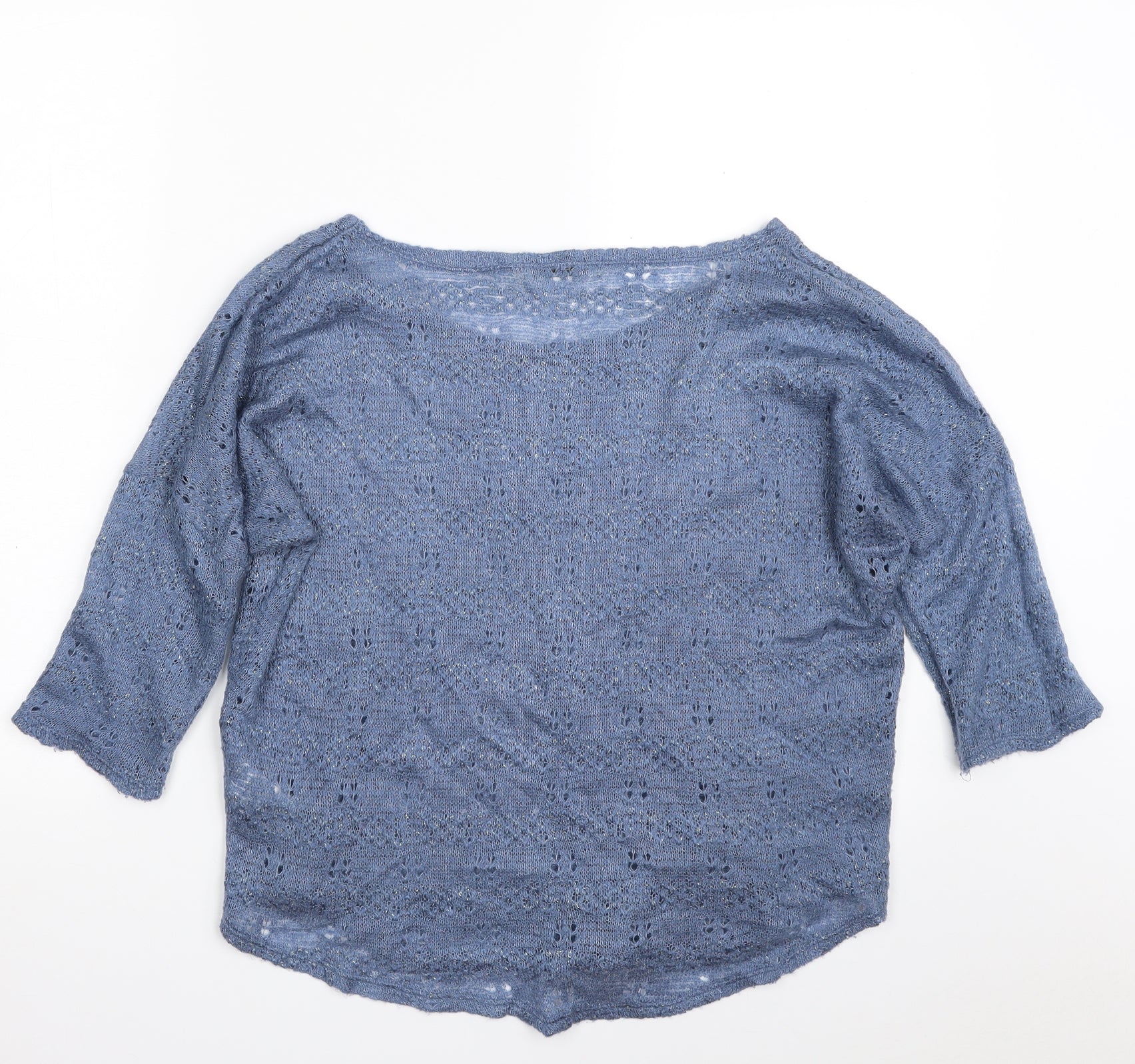 Oasis Womens Pullover Jumper Size S Blue Boat Neck Short Sleeve - label detail