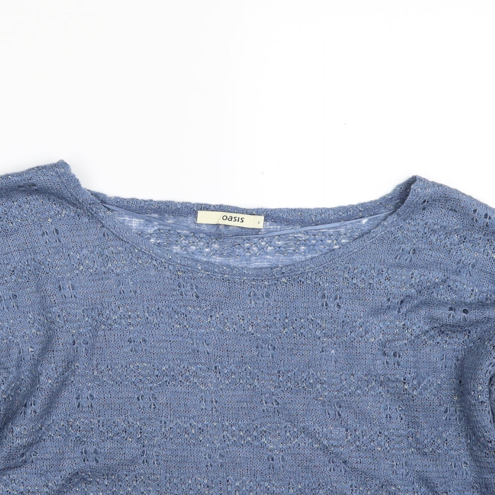 Oasis Womens Pullover Jumper Size S Blue Boat Neck Short Sleeve - close detail