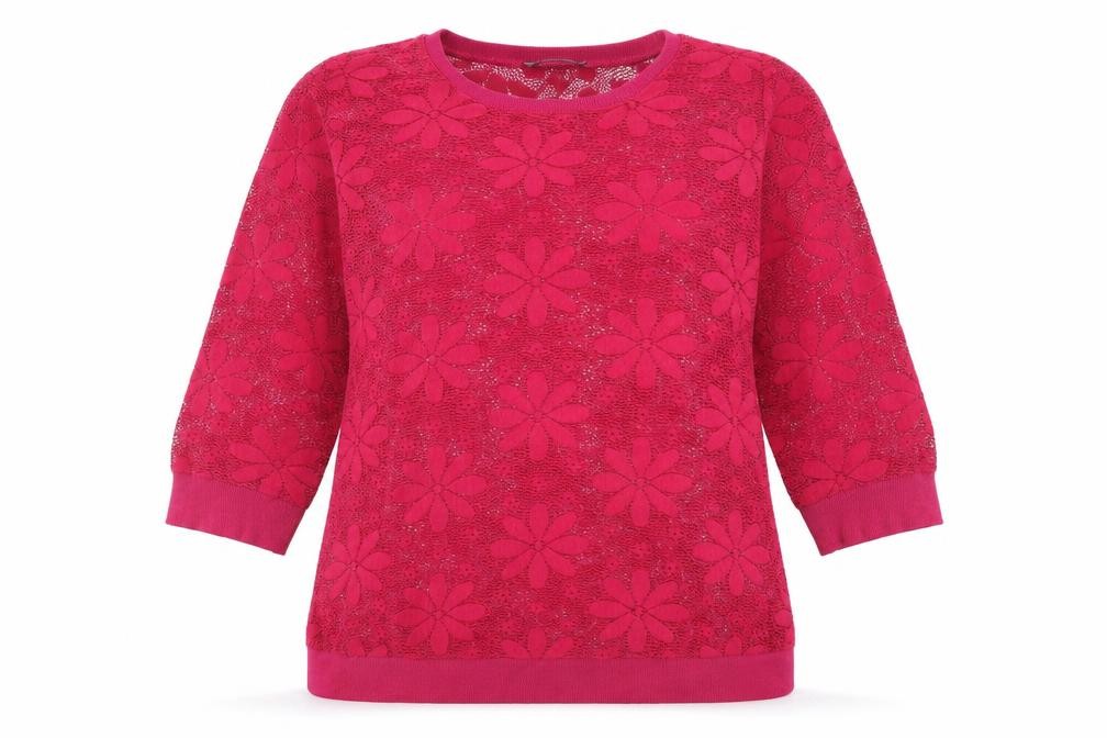 George Womens Pullover Jumper Size 14 Pink Crew Neck Floral 3/4 Sleeve - front view