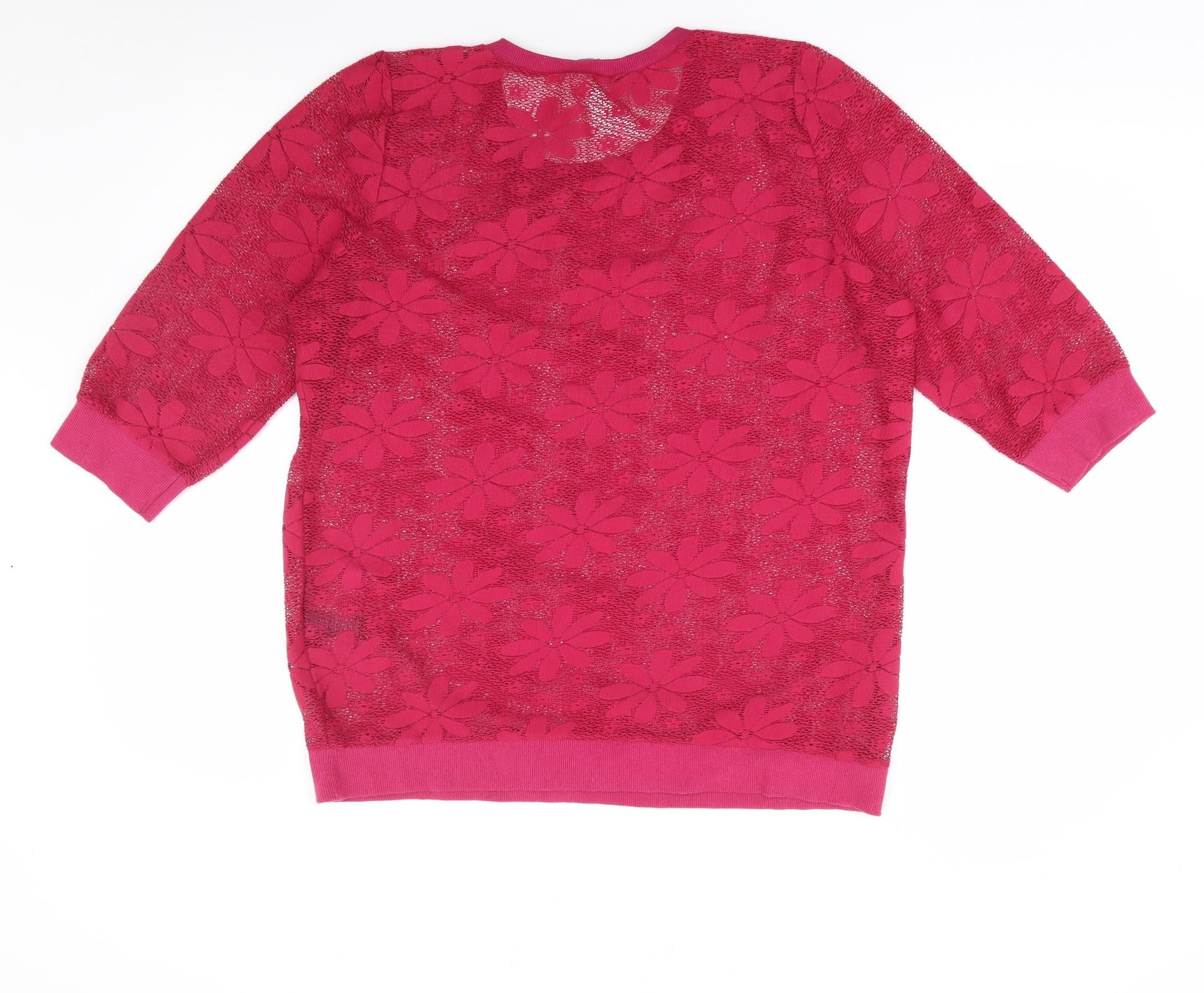 George Womens Pullover Jumper Size 14 Pink Crew Neck Floral 3/4 Sleeve - label detail