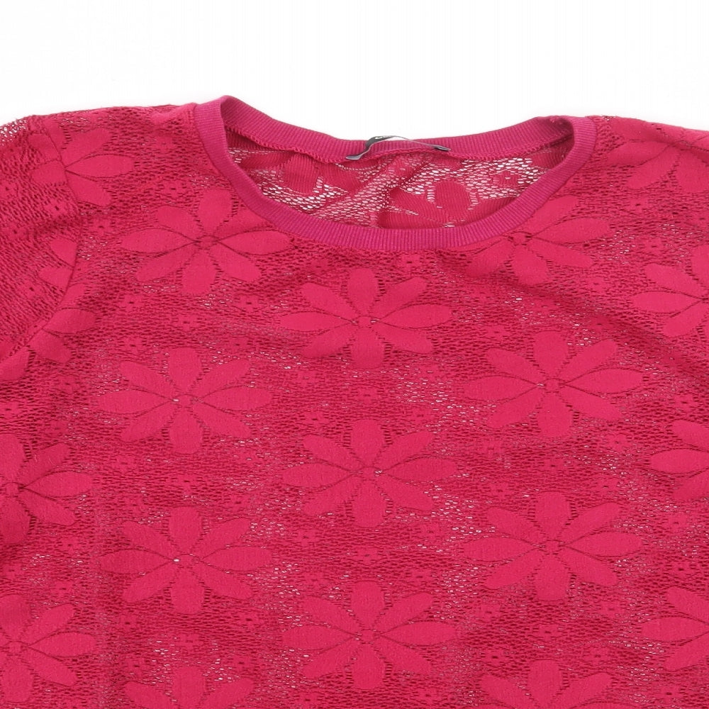 George Womens Pullover Jumper Size 14 Pink Crew Neck Floral 3/4 Sleeve - close detail