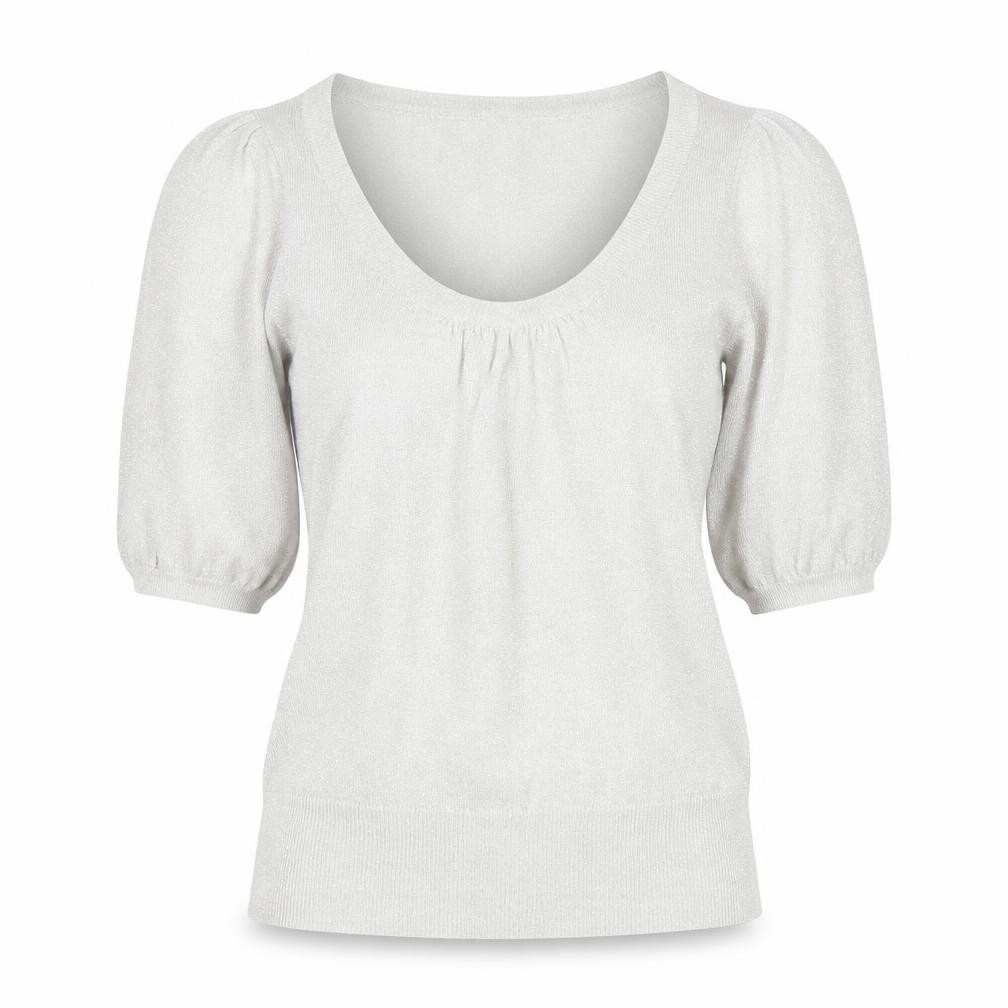 Oasis Womens Pullover Jumper Size 8 UK '' Silver Round Neck Short Sleeve - front view