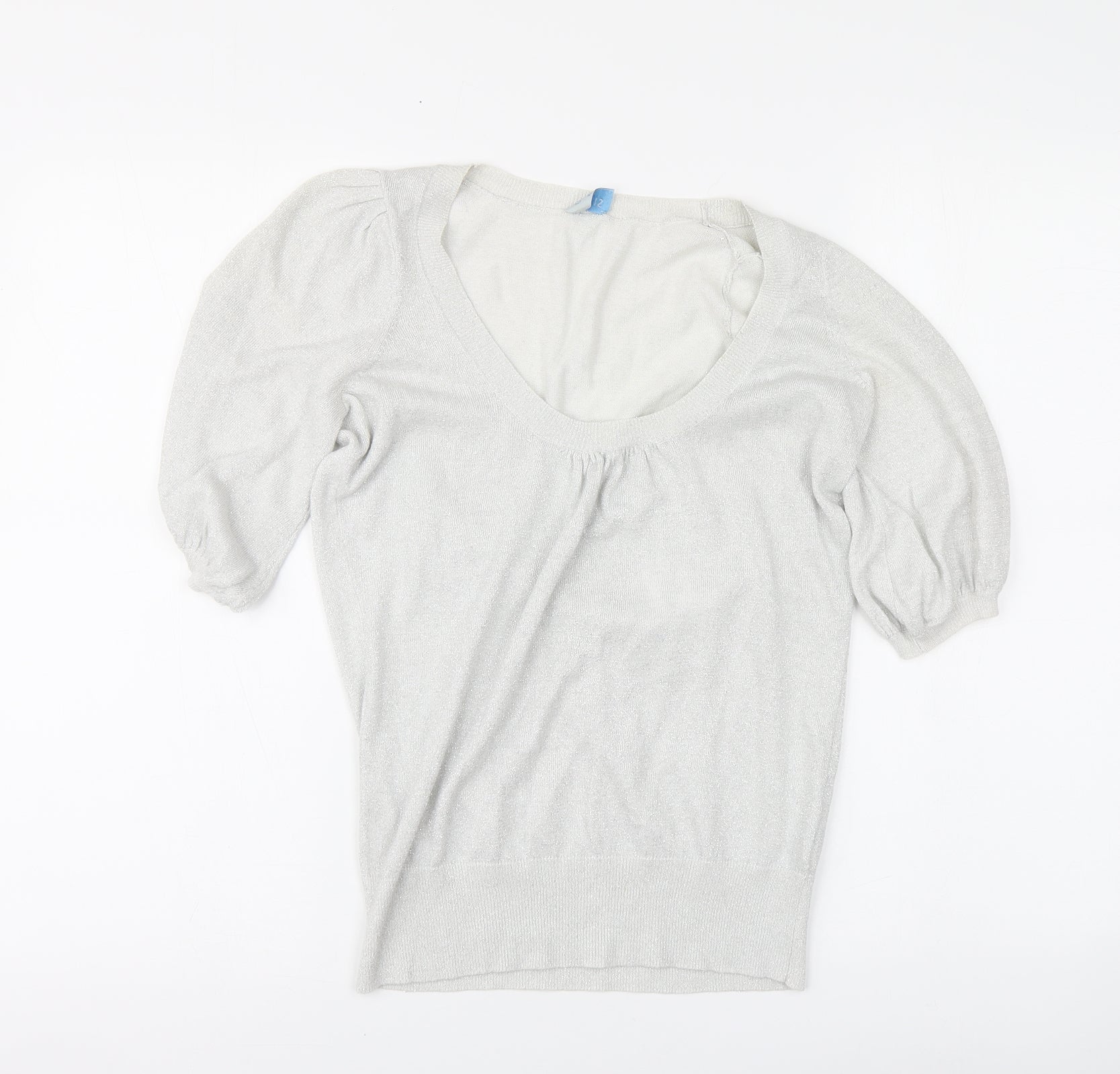 Oasis Womens Pullover Jumper Size 8 UK '' Silver Round Neck Short Sleeve - reverse view