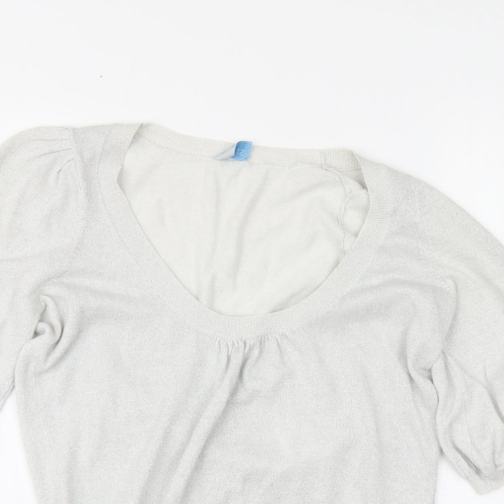 Oasis Womens Pullover Jumper Size 8 UK '' Silver Round Neck Short Sleeve - close detail