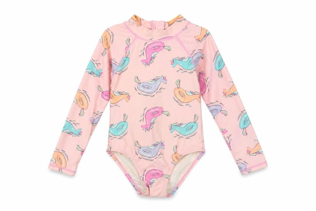 Cotton On Girls Bodysuit One-Piece Size 4 Years UK '' Pink Geometric Long Sleeve - front view