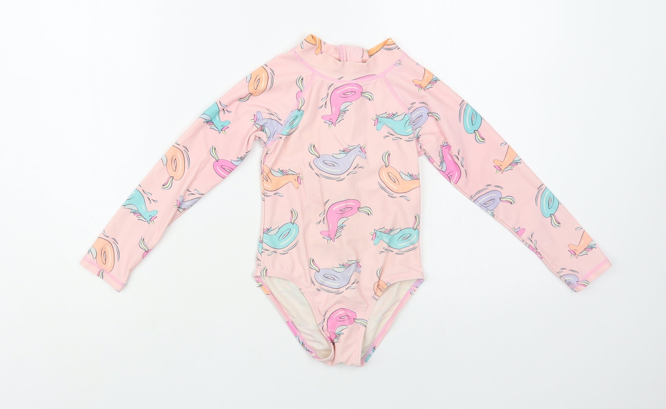 Cotton On Girls Bodysuit One-Piece Size 4 Years UK '' Pink Geometric Long Sleeve - reverse view