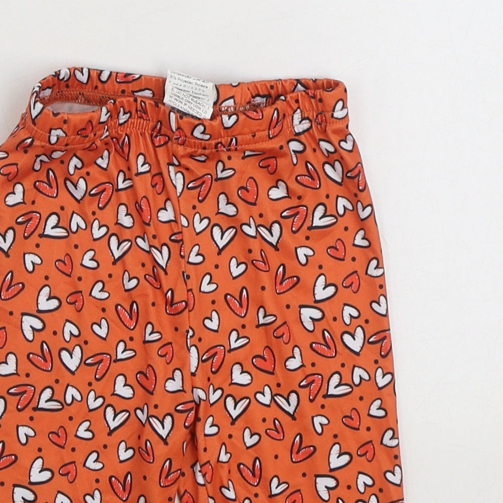 SheIn Girls Jogger Trousers Size 4 Years UK '' Orange Geometric Hearts Cropped - close detail