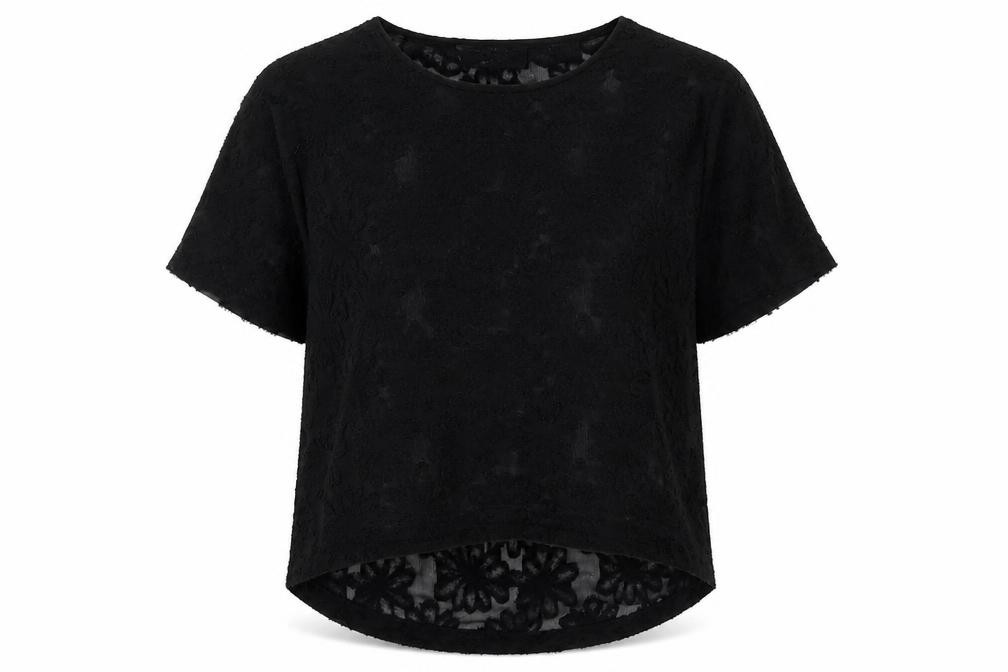 Decjuba Womens Basic Blouse Size S UK '' Black Floral Round Neck Short Sleeve - front view