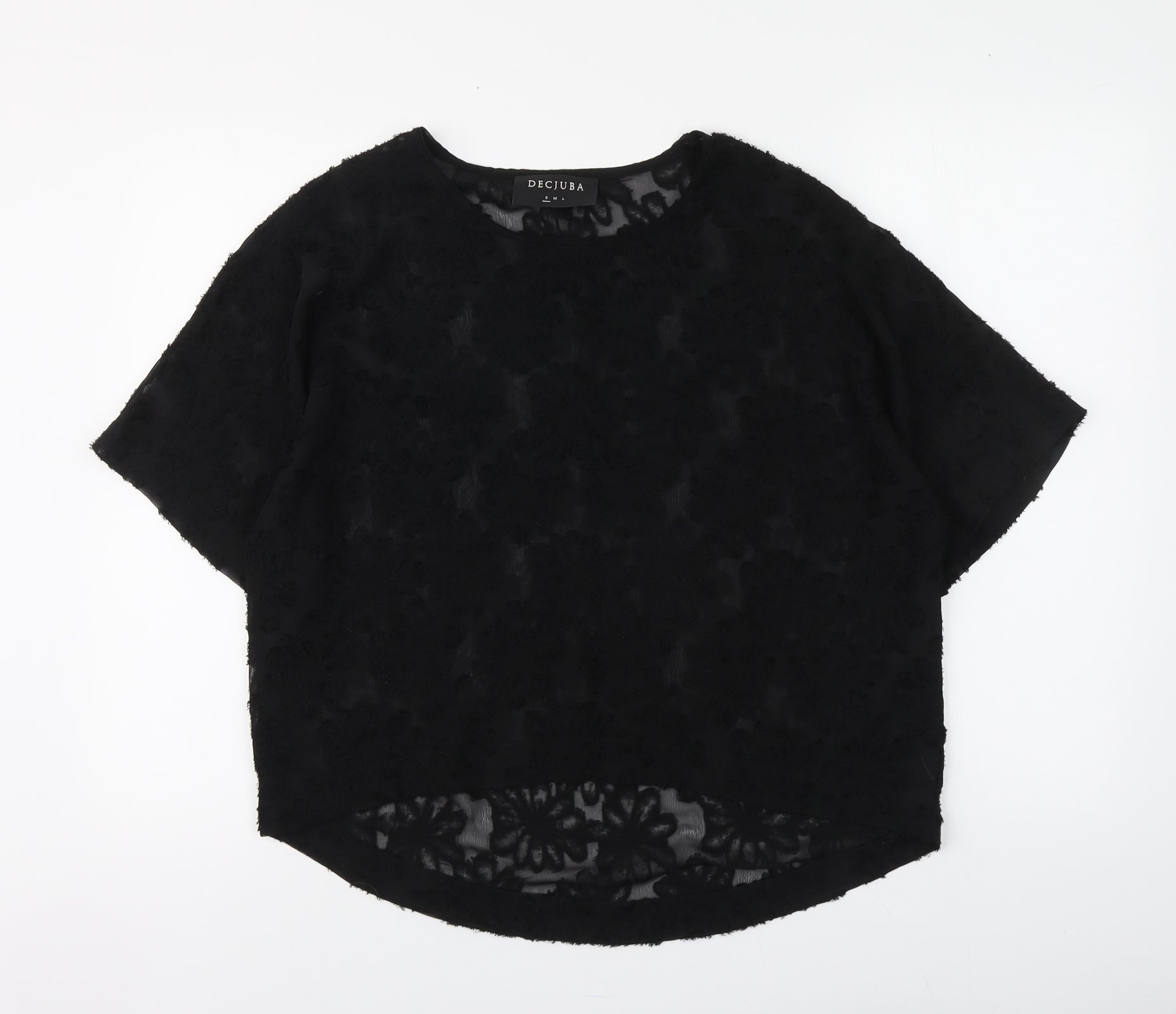 Decjuba Womens Basic Blouse Size S UK '' Black Floral Round Neck Short Sleeve - reverse view