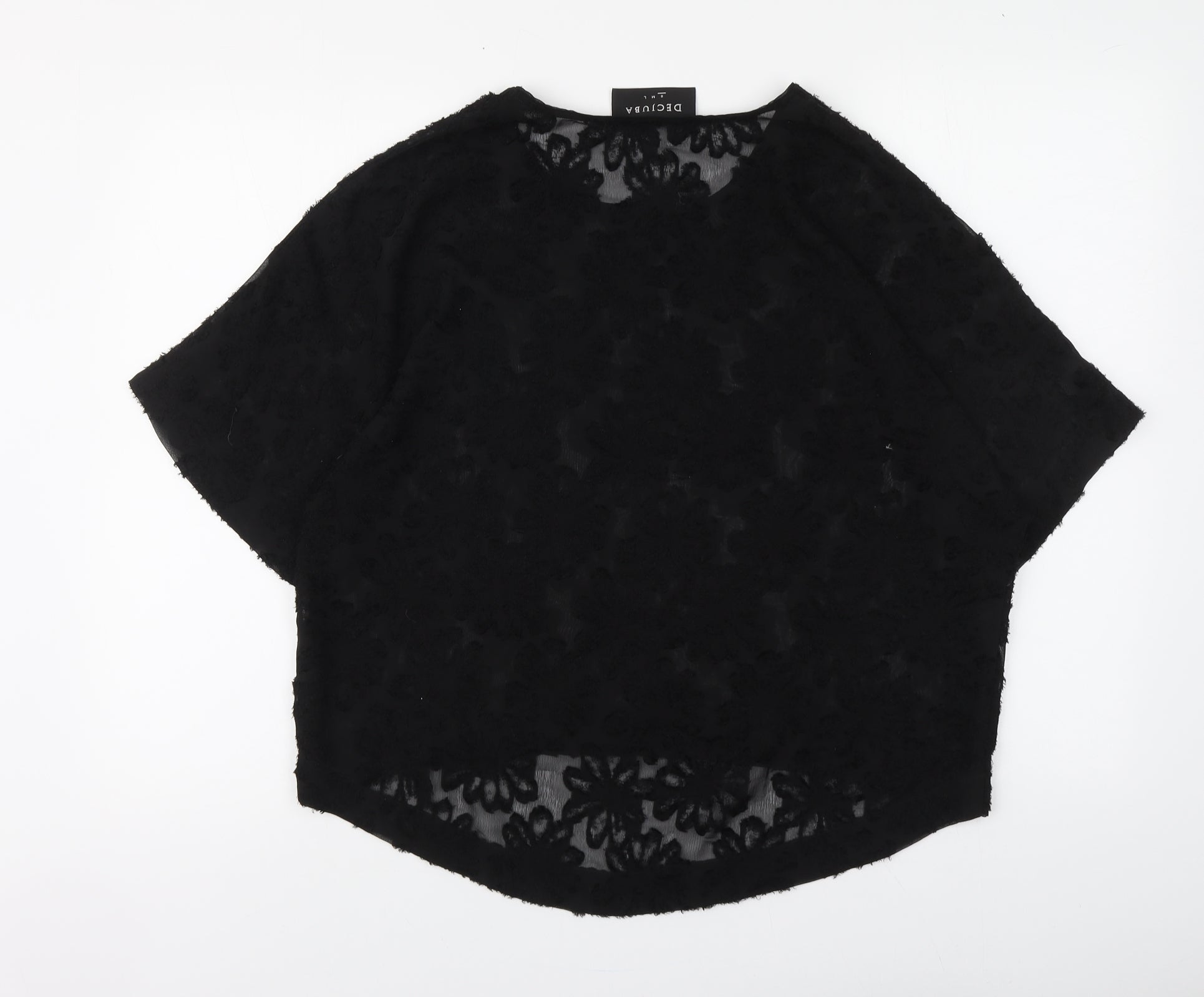 Decjuba Womens Basic Blouse Size S UK '' Black Floral Round Neck Short Sleeve - label detail