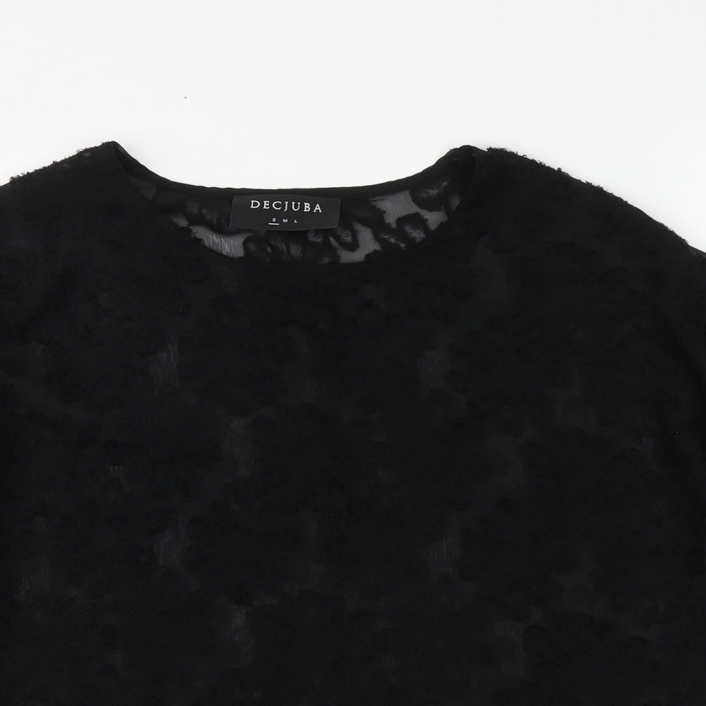 Decjuba Womens Basic Blouse Size S UK '' Black Floral Round Neck Short Sleeve - close detail