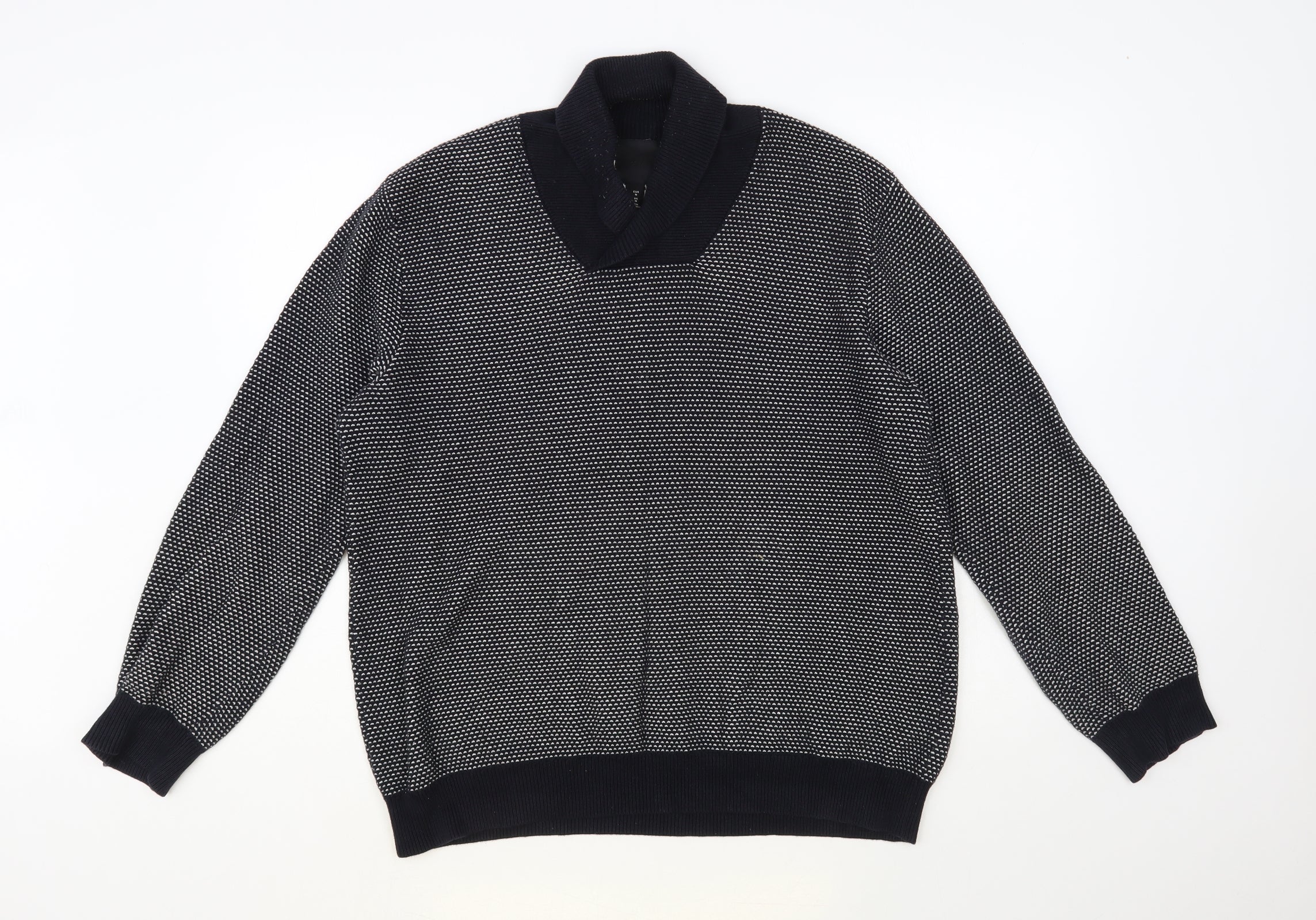 H&M Mens Pullover Jumper Size M UK '' Black Collared Long Sleeve - reverse view