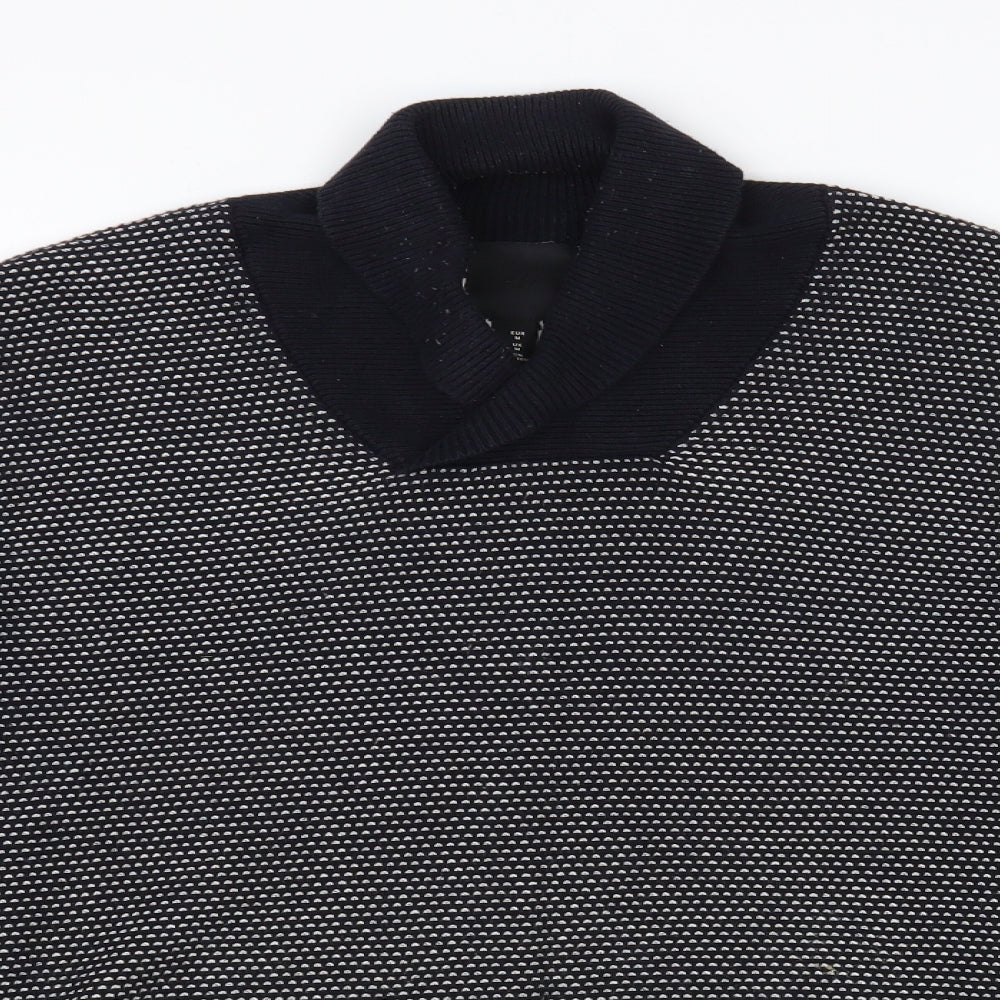 H&M Mens Pullover Jumper Size M UK '' Black Collared Long Sleeve - close detail