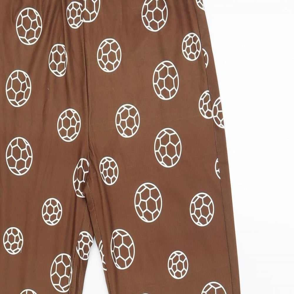 SheIn Girls Jogger Trousers Size 8-9 Years UK '' Brown Geometric Football Print - close detail