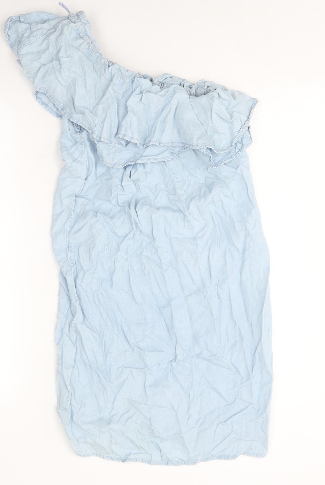 New Look Womens Mini Dress Size 6 UK '' Blue Short One Shoulder Sleeveless - reverse view