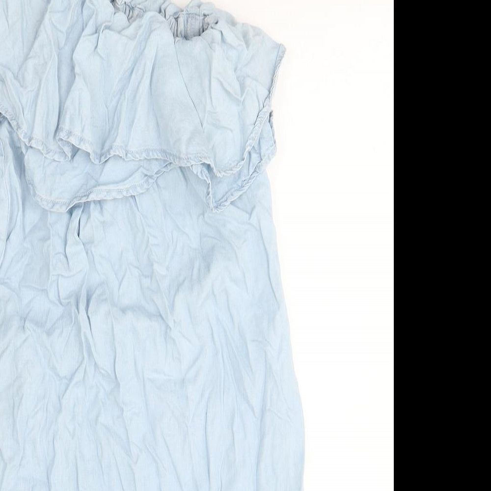 New Look Womens Mini Dress Size 6 UK '' Blue Short One Shoulder Sleeveless - close detail