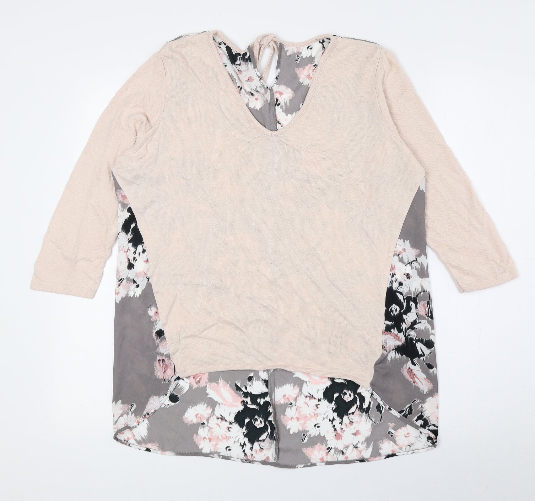 George Womens Basic Blouse Size 12 UK '' Multicoloured Floral V-Neck 3/4 Sleeve - reverse view
