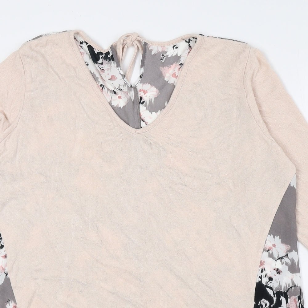 George Womens Basic Blouse Size 12 UK '' Multicoloured Floral V-Neck 3/4 Sleeve - close detail