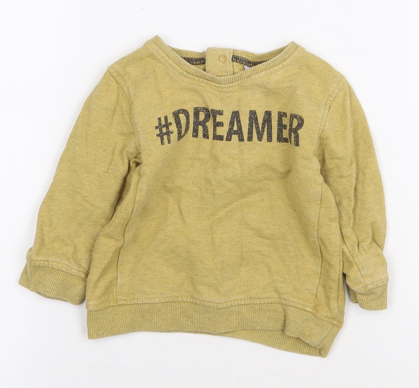 NEXT Baby Henley Jumper Size 6-9 Months UK '' Yellow #Dreamer Long Sleeve Button - reverse view