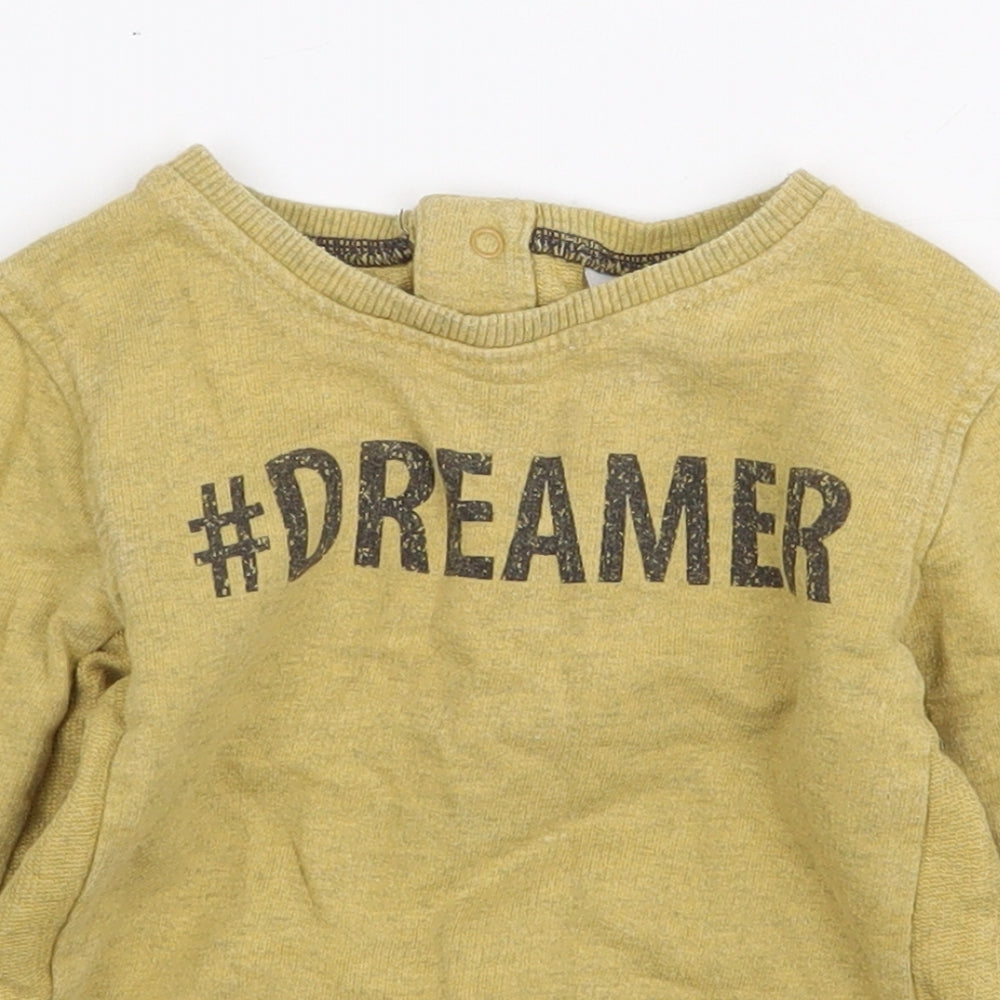 NEXT Baby Henley Jumper Size 6-9 Months UK '' Yellow #Dreamer Long Sleeve Button - close detail