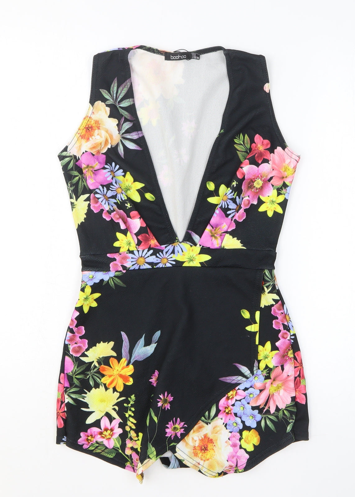 Boohoo Womens Romper One-Piece Size 8 UK '' Black Floral Sleeveless - reverse view