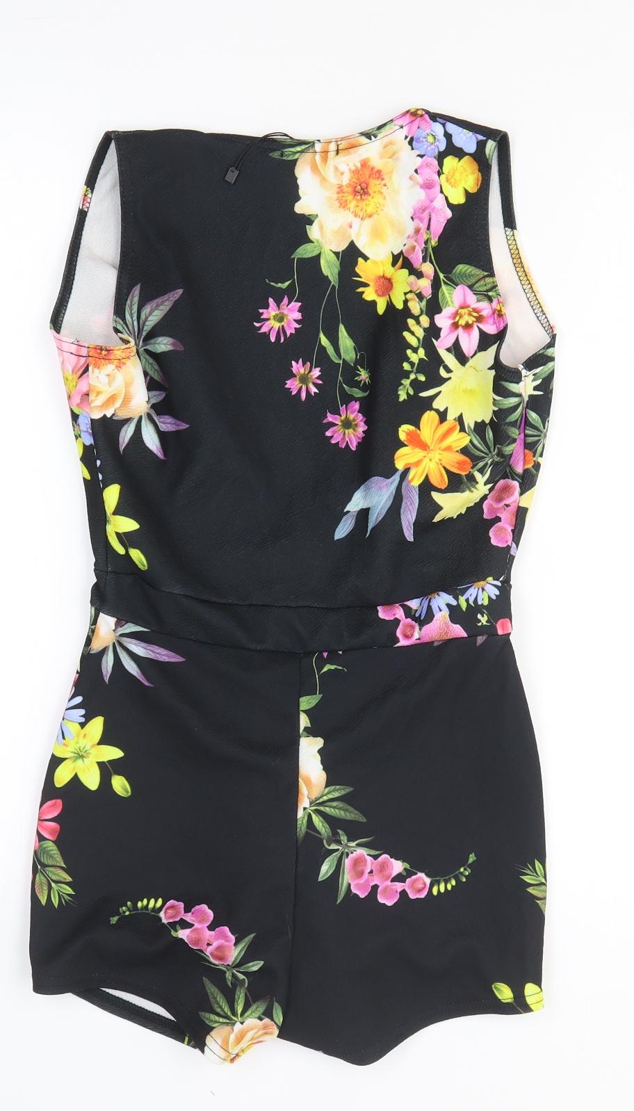Boohoo Womens Romper One-Piece Size 8 UK '' Black Floral Sleeveless - label detail