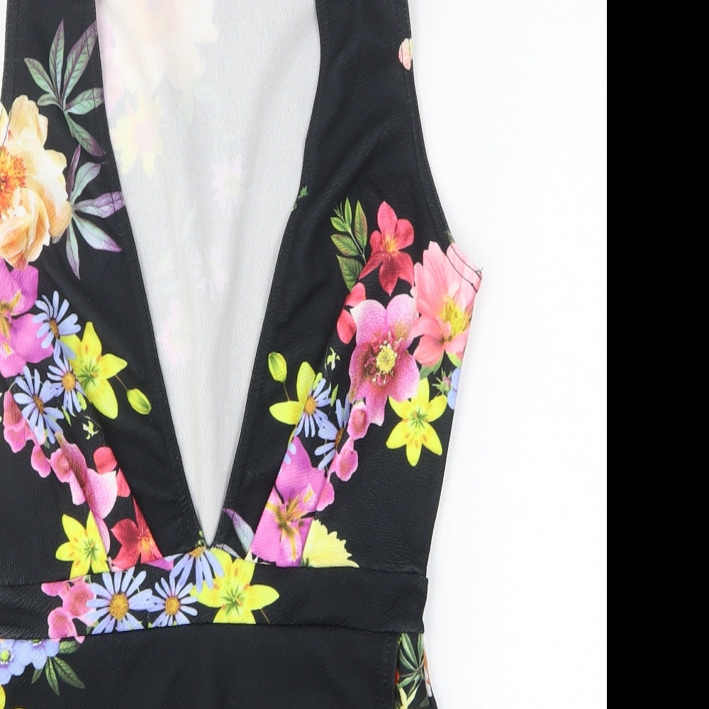 Boohoo Womens Romper One-Piece Size 8 UK '' Black Floral Sleeveless - close detail