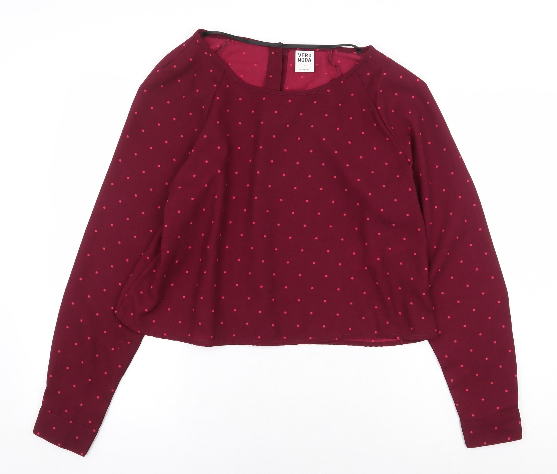 VERO MODA Womens Basic Blouse Size M UK '' Red Polka Dot Boat Neck Long Sleeve - reverse view