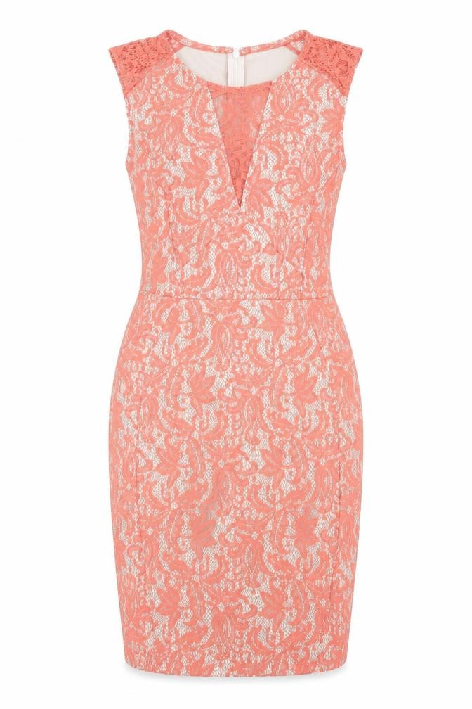 Warehouse Womens A-Line Dress Size 10 UK '' Pink Floral Short Boat Neck Stretch - front view