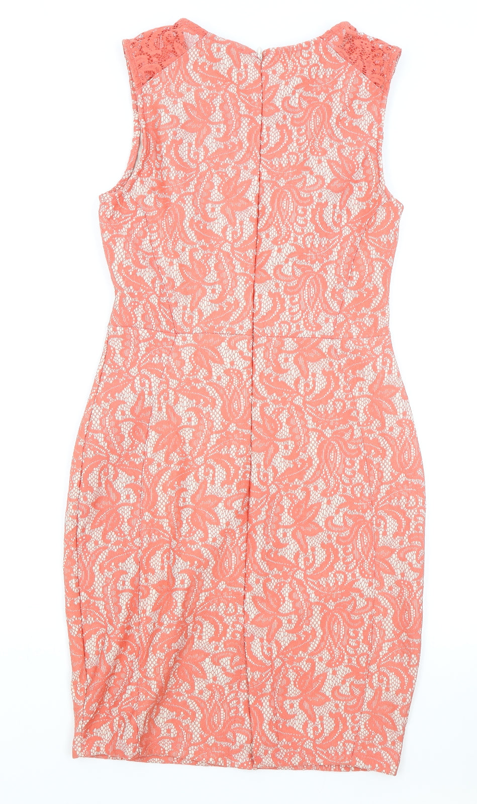 Warehouse Womens A-Line Dress Size 10 UK '' Pink Floral Short Boat Neck Stretch - label detail