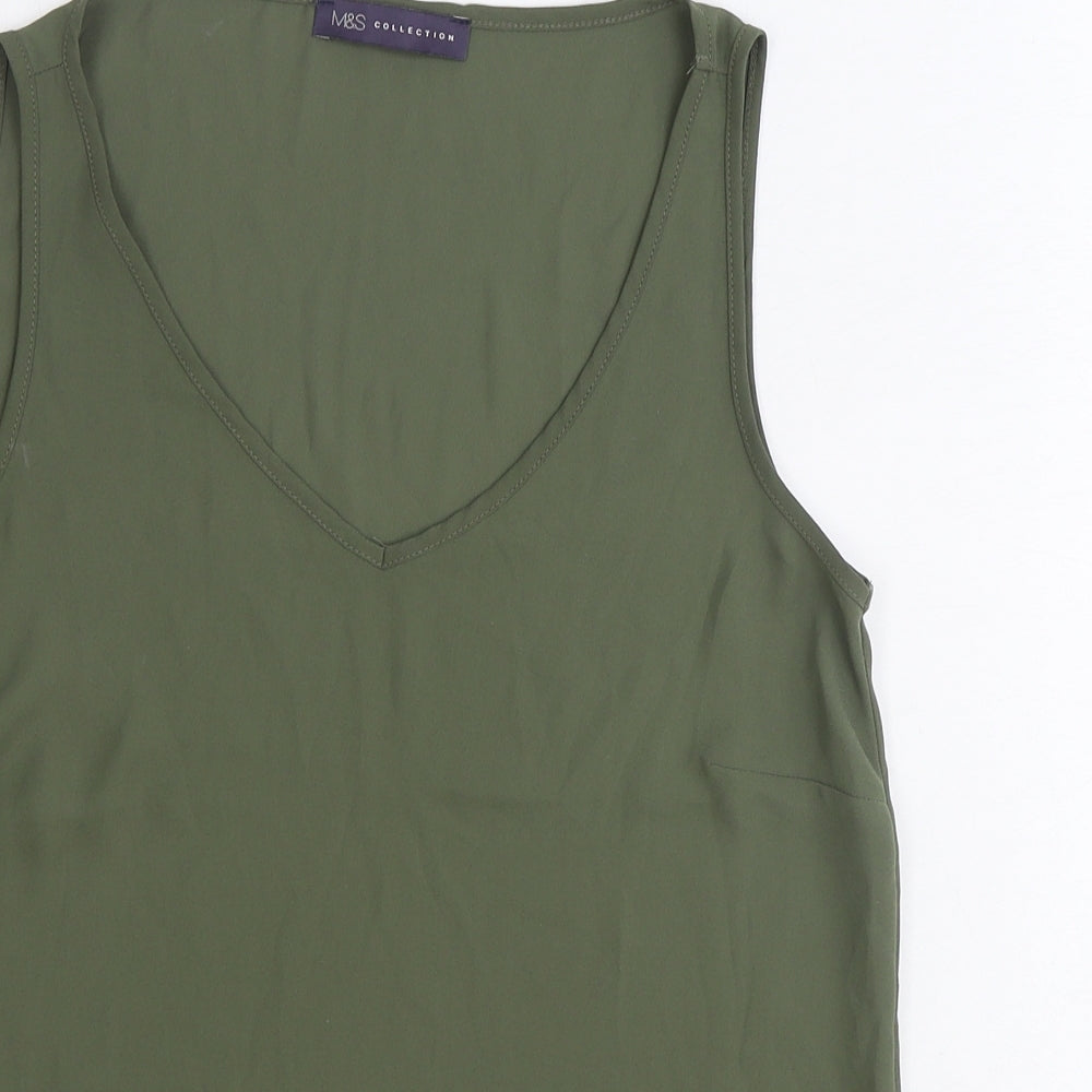 Marks & Spencer Womens Basic Tank Size 8 UK '' Green V-Neck Sleeveless - close detail