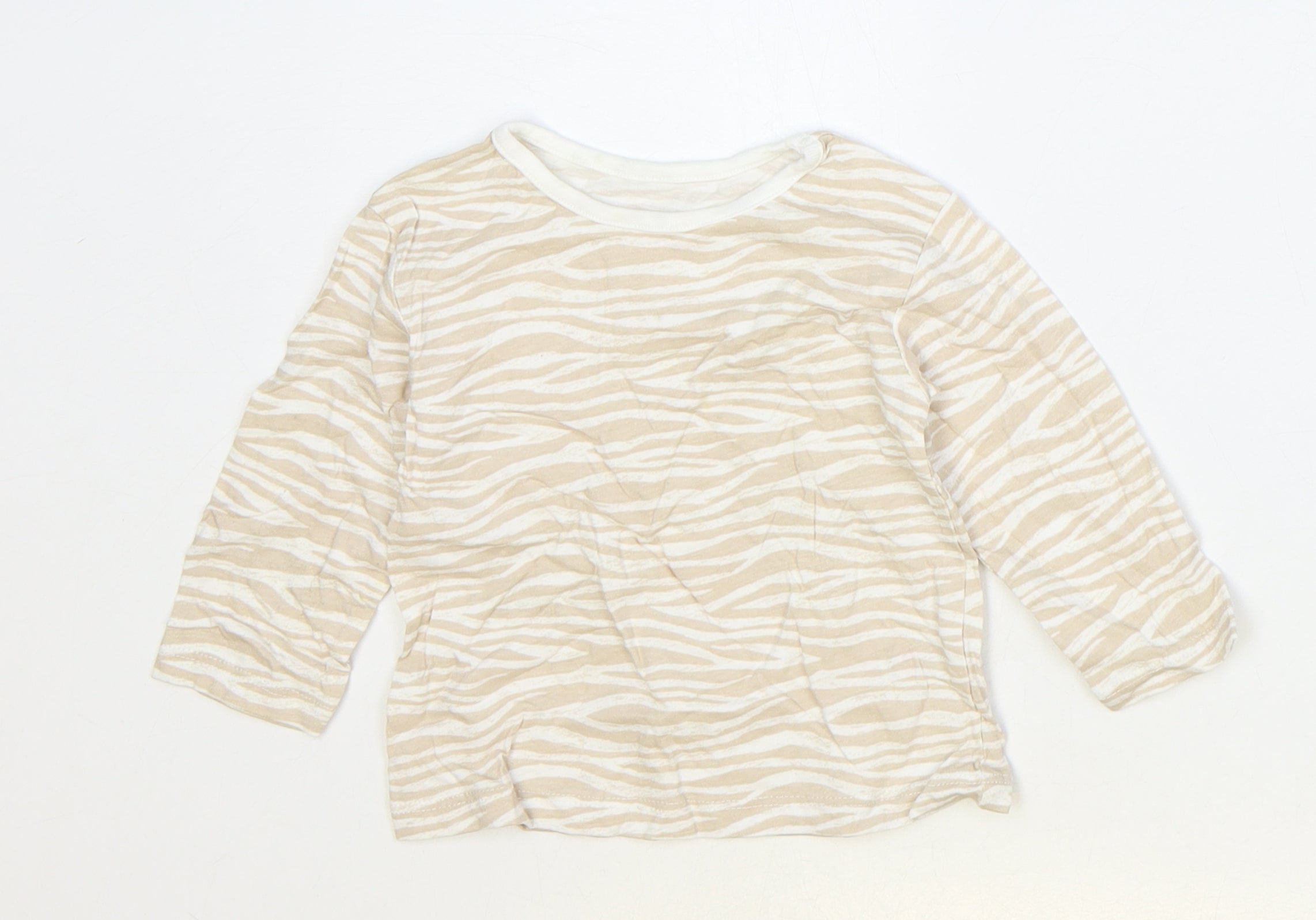 George Girls Basic T-Shirt Size 6-9 Months UK '' Brown Animal Print Round Neck - reverse view