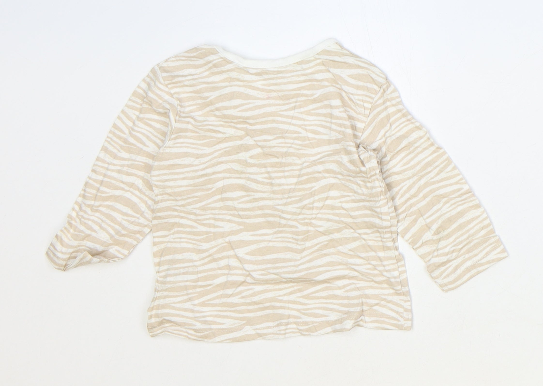 George Girls Basic T-Shirt Size 6-9 Months UK '' Brown Animal Print Round Neck - label detail
