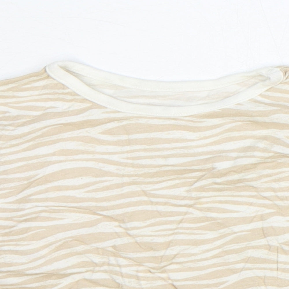 George Girls Basic T-Shirt Size 6-9 Months UK '' Brown Animal Print Round Neck - close detail