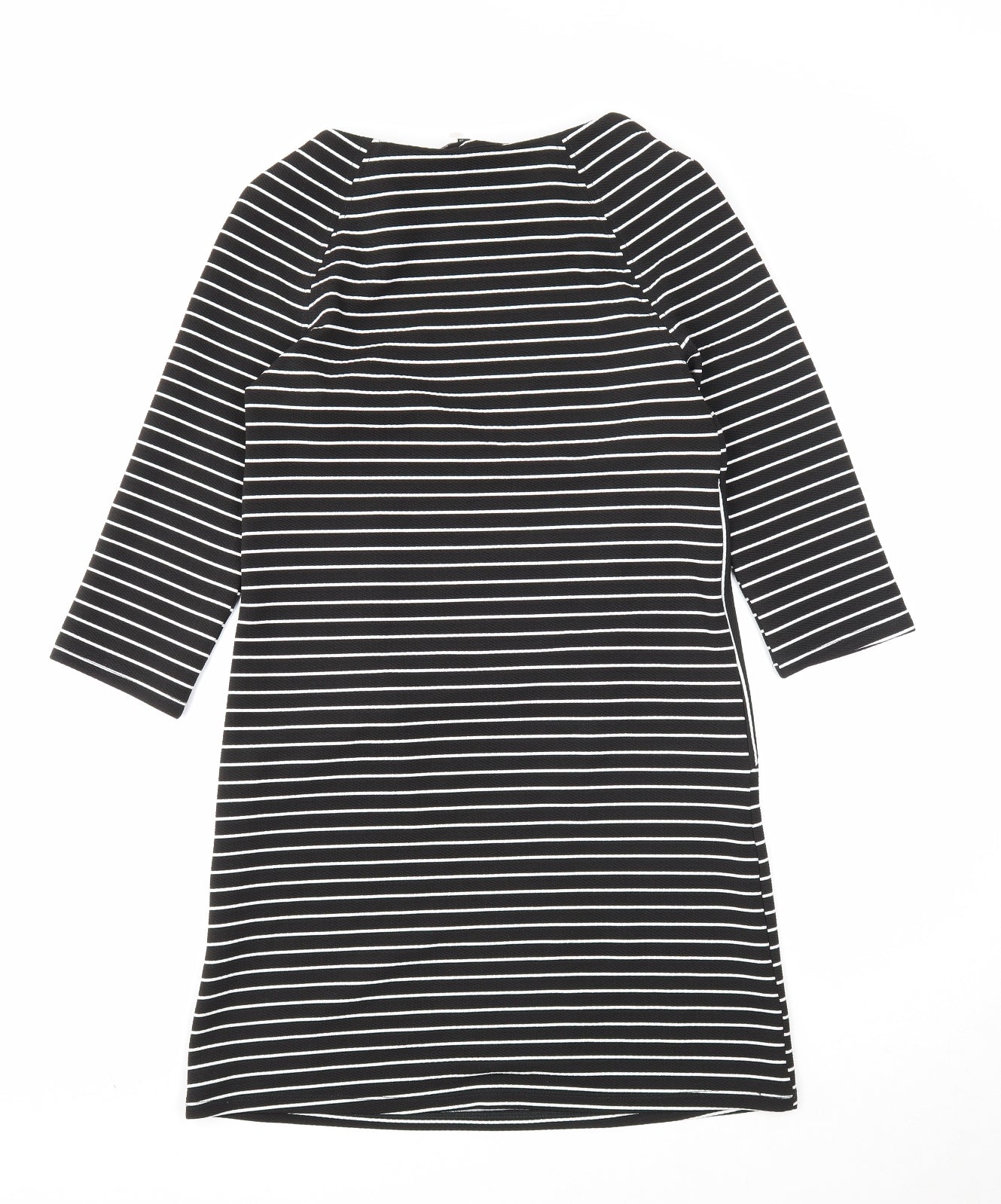 Warehouse Womens A-Line Dress Size 10 UK '' Black Striped Knee Length Round Neck - label detail