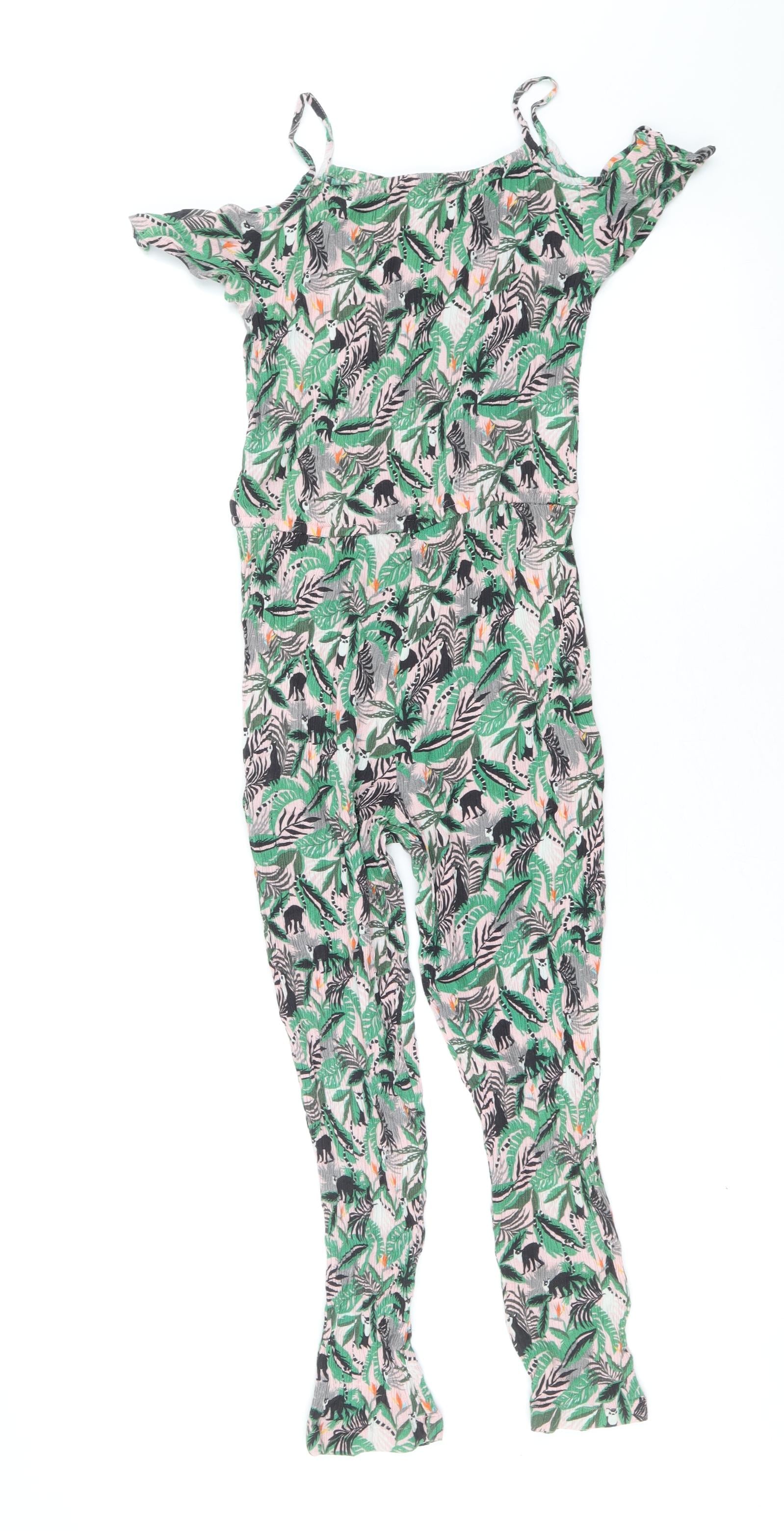 NEXT Girls Jumpsuit One-Piece Size 10 Years UK '' Green Geometric Leaf Print - reverse view