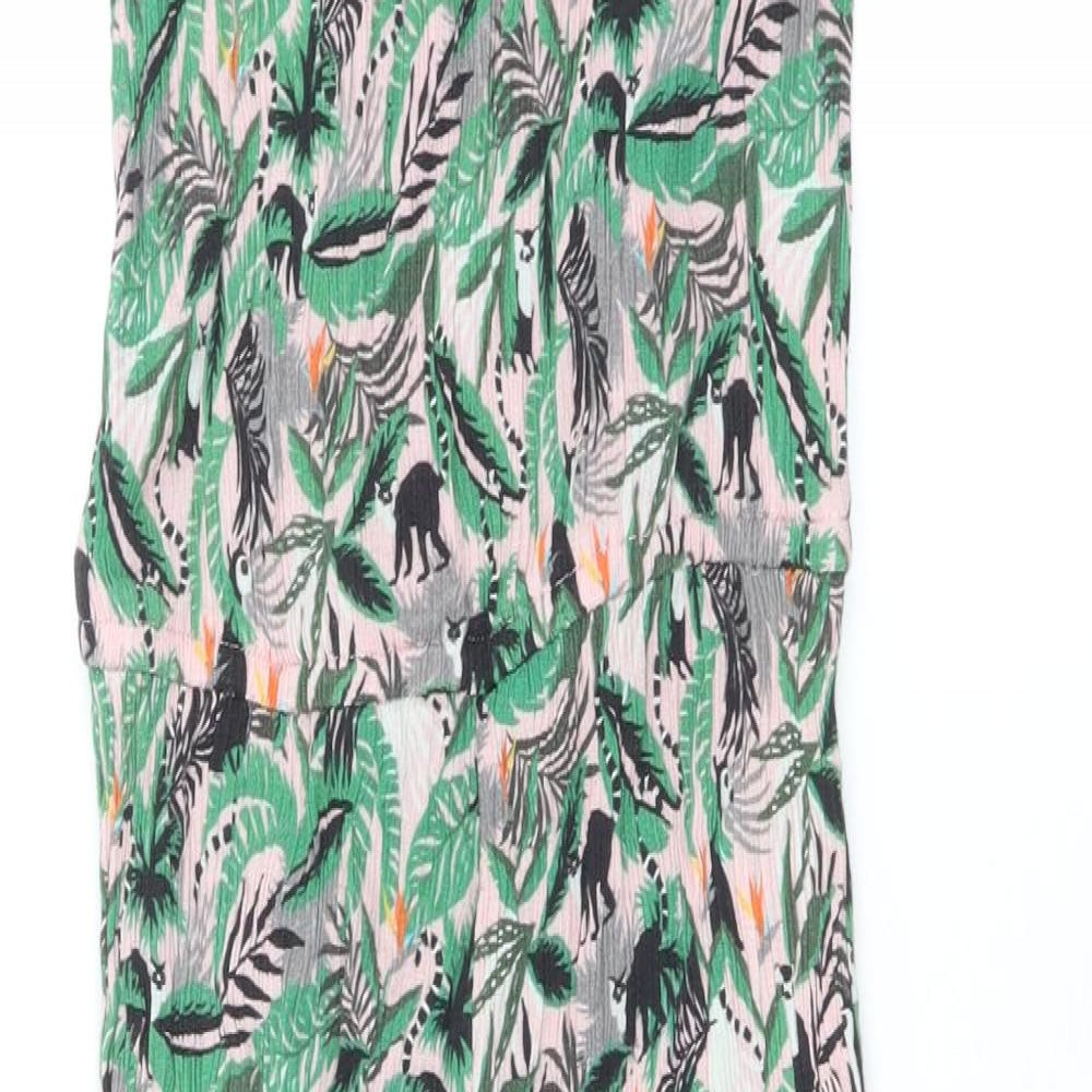 NEXT Girls Jumpsuit One-Piece Size 10 Years UK '' Green Geometric Leaf Print - close detail