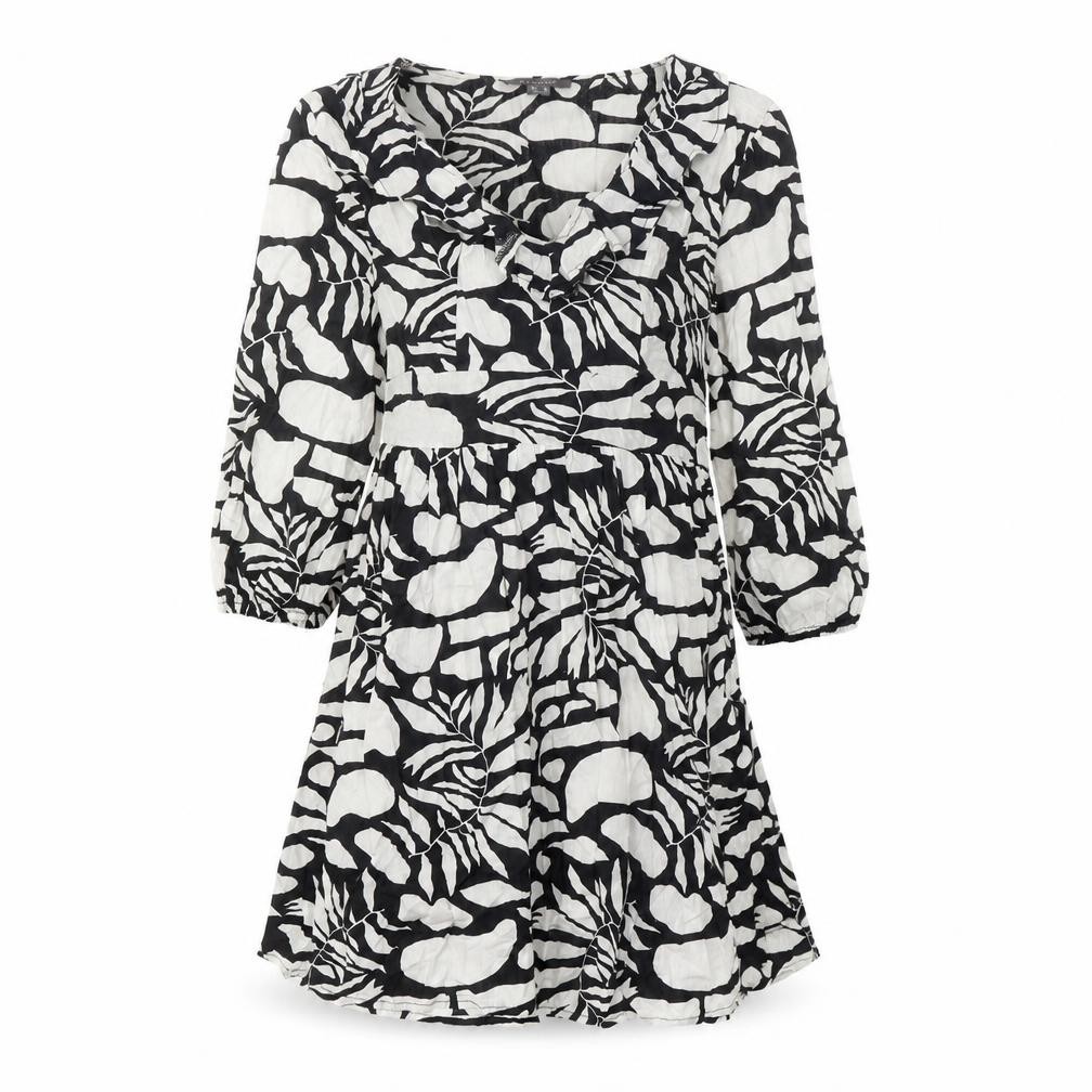 Primark Womens Fit & Flare Dress Size 8 UK '' Black Geometric Knee Length V-Neck - front view