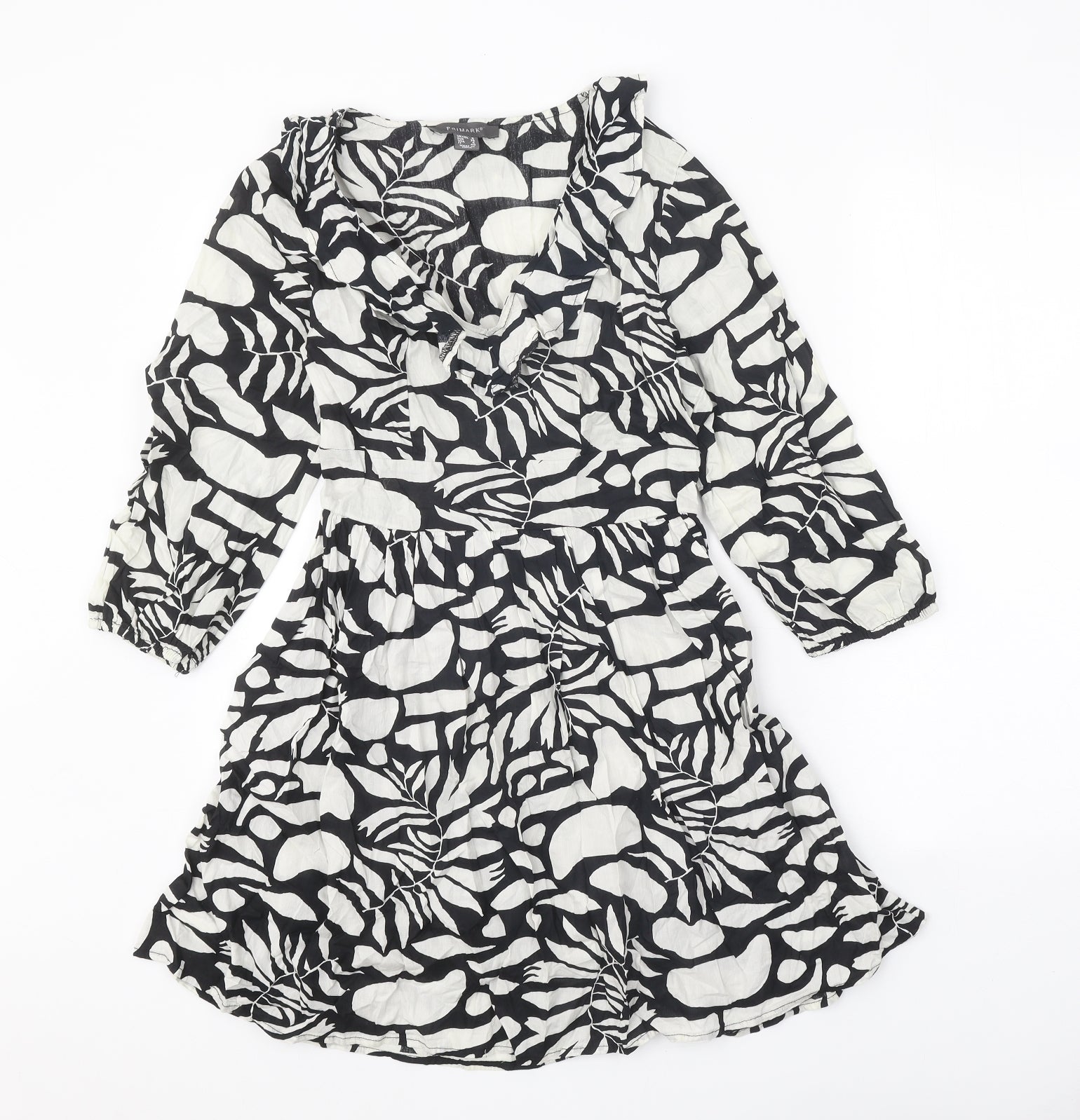 Primark Womens Fit & Flare Dress Size 8 UK '' Black Geometric Knee Length V-Neck - reverse view