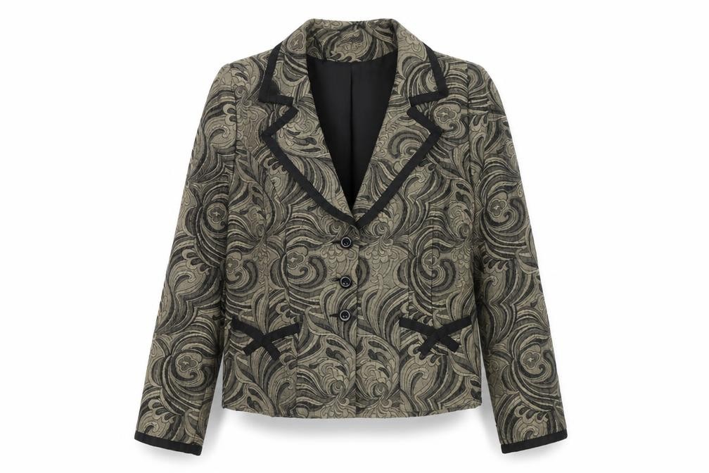 Perrie Womens Jacket Blazer Size 12 UK '' Gold Baroque Pattern Long Sleeve - front view