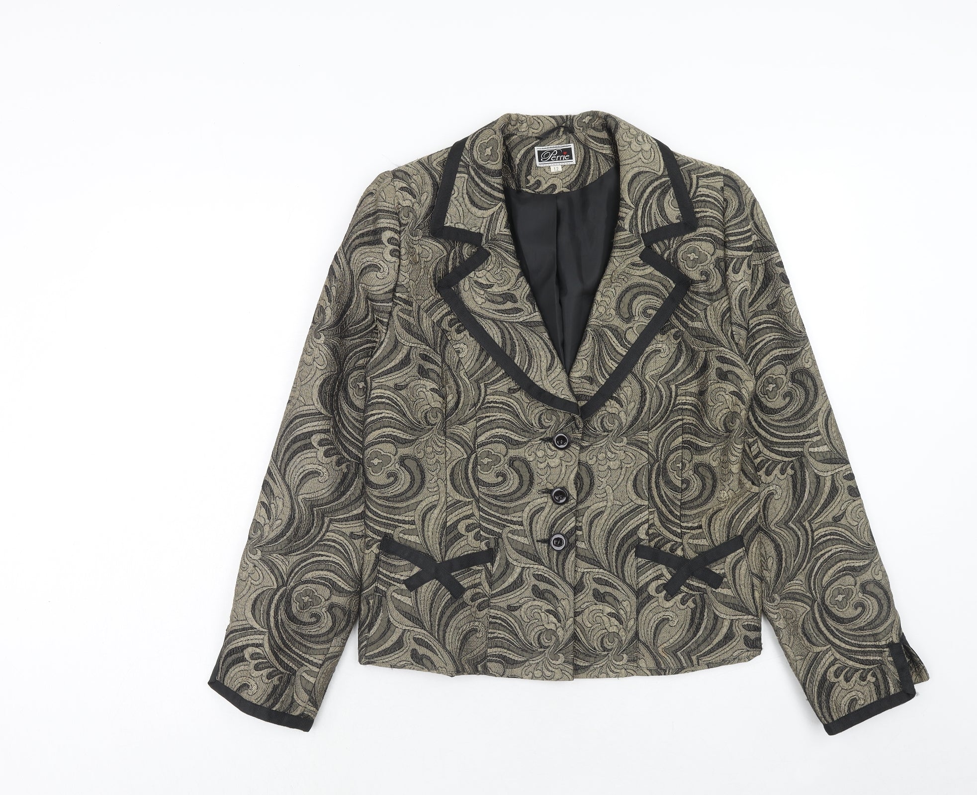 Perrie Womens Jacket Blazer Size 12 UK '' Gold Baroque Pattern Long Sleeve - reverse view