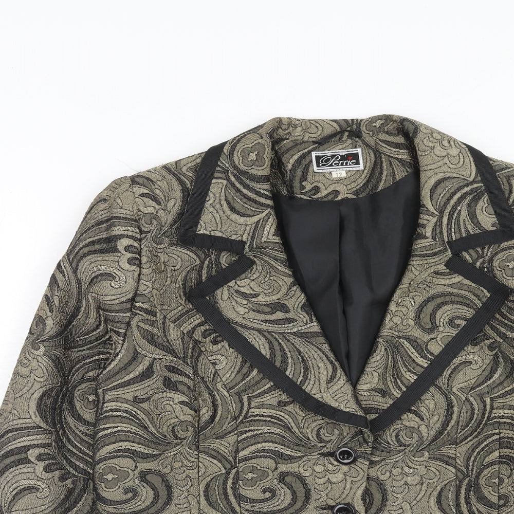 Perrie Womens Jacket Blazer Size 12 UK '' Gold Baroque Pattern Long Sleeve - close detail
