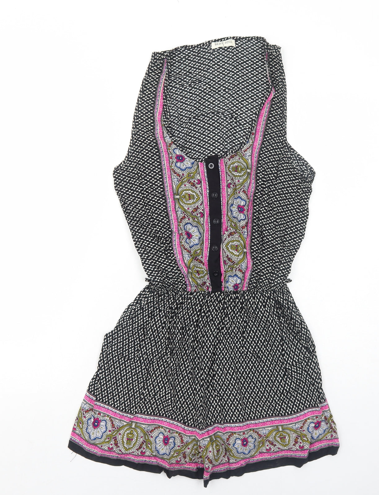 Brave Soul Womens Playsuit One-Piece Size S UK '' Black Geometric Sleeveless - reverse view